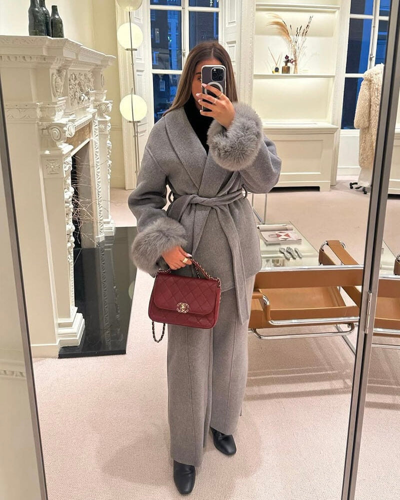 Chelsie Wool Fur Coat